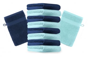 10 Piece Set Wash Mitts Premium Colour: dark blue and turquoise, Size: 16 x 21 cm