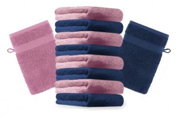 10 Piece Set Wash Mitts Premium Colour: dark blue and old rose, Size: 16 x 21 cm