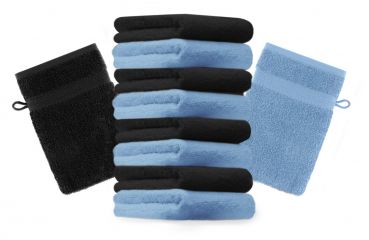 Betz Set di 10 guanti da bagno Premium misure 16 x 21 cm 100% cotone nero e azzurro