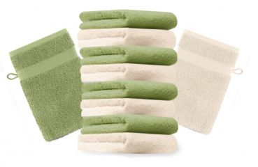 10 Piece Set Wash Mitts Premium Colour: beige and apple green, Size: 16 x 21 cm