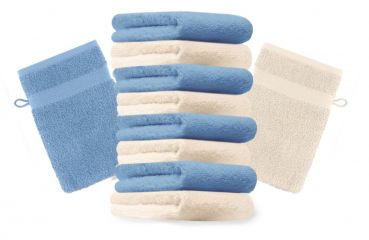 10 Piece Set Wash Mitts Premium Colour: beige and light blue, Size: 16 x 21 cm