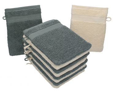 10 Pieces Set Wash Mitts Facecloths PREMIUM colour beige and anthracite 100% cotton size 16x21 cm with cord hanger