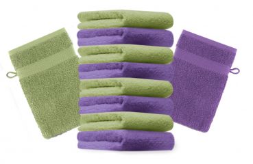 Betz 10 Stück Waschhandschuhe PREMIUM 100% Baumwolle Waschlappen Set 16x21 cm Farbe apfelgrün und lila