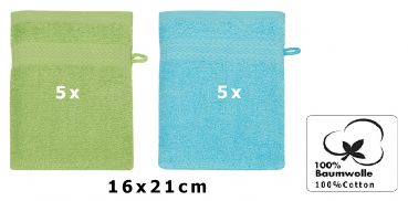 10 Piece Set Wash Mitts Premium Colour: apple green and turquoise, Size: 16 x 21 cm