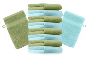 Betz Paquete de 10 manoplas de baño PREMIUM 100% algodón 16x21cm verde manzana y turquesa