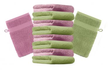 Betz Set di 10 guanti da bagno Premium misure 16 x 21 cm 100% cotone verde mela e rosa antico