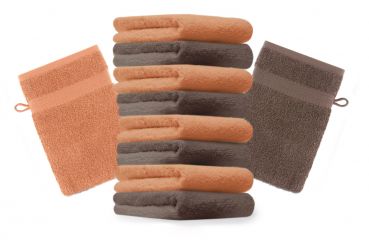 Betz 10 Stück Waschhandschuhe PREMIUM 100% Baumwolle Waschlappen Set 16x21 cm Farbe orange und nussbraun
