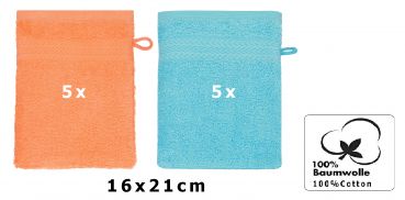 Betz Paquete de 10 manoplas de baño PREMIUM 100% algodón 16x21cm naranja y turquesa