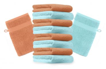 Betz Paquete de 10 manoplas de baño PREMIUM 100% algodón 16x21cm naranja y turquesa