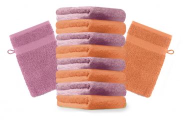 Betz Set di 10 guanti da bagno Premium misure 16 x 21 cm 100% cotone arancione e rosa antico