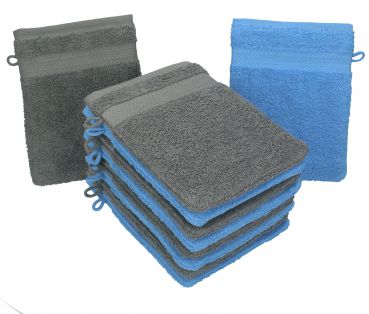 Betz Set di 10 guanti da bagno Premium misure 16 x 21 cm 100% cotone azzurro e grigio antracite