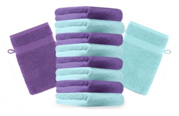 Betz Lot de 10 gants de toilette Premium lila et turquoise, taille: 16x21 cm