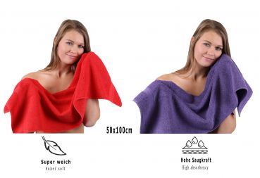 Betz Set di 10 asciugamani Classic-Premium 2 lavette 2 asciugamani per ospiti 4 asciugamani 2 asciugamani da doccia 100% cotone colore rosso e lilla