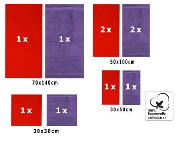 Betz Set di 10 asciugamani Classic-Premium 2 lavette 2 asciugamani per ospiti 4 asciugamani 2 asciugamani da doccia 100% cotone colore rosso e lilla