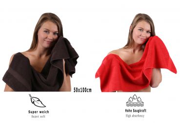 Betz Set di 10 asciugamani Classic 2 lavette 2 asciugamani per ospiti 4 asciugamani 2 asciugamani da doccia 100% cotone colore rosso e marrone scuro