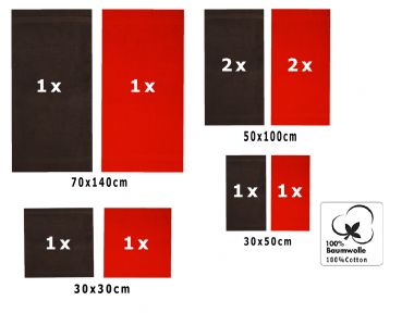 Betz 10-tlg. Handtuch-Set CLASSIC 100% Baumwolle 2 Duschtücher 4 Handtücher 2 Gästetücher 2 Seiftücher Farbe rot und dunkelbraun