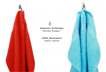 Betz Set di 10 asciugamani Classic 2 lavette 2 asciugamani per ospiti 4 asciugamani 2 asciugamani da doccia 100% cotone colore rosso e turchese