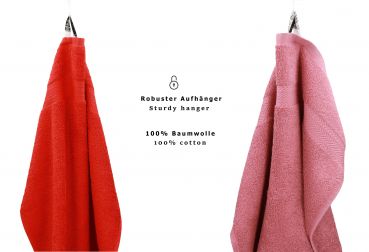Betz 10-tlg. Handtuch-Set CLASSIC 100% Baumwolle 2 Duschtücher 4 Handtücher 2 Gästetücher 2 Seiftücher Farbe rot und altrosa