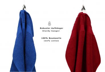 10 uds. Juego de toallas Classic- Premium , color:azul y rojo oscuro  , 2 toallas de cara 30x30, 2 toallas de invitados 30x50, 4 toallas de 50x100, 2 toallas de baño 70x140 cm