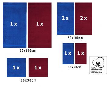 Betz 10-tlg. Handtuch-Set CLASSIC 100% Baumwolle 2 Duschtücher 4 Handtücher 2 Gästetücher 2 Seiftücher Farbe royalblau und dunkelrot