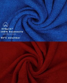 Betz Set di 10 asciugamani Classic 2 lavette 2 asciugamani per ospiti 4 asciugamani 2 asciugamani da doccia 100% cotone colore blu reale e rosso scuro