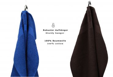 10 uds. Juego de toallas Classic- Premium , color:azul y marrón oscuro , 2 toallas de cara 30x30, 2 toallas de invitados 30x50, 4 toallas de 50x100, 2 toallas de baño 70x140 cm