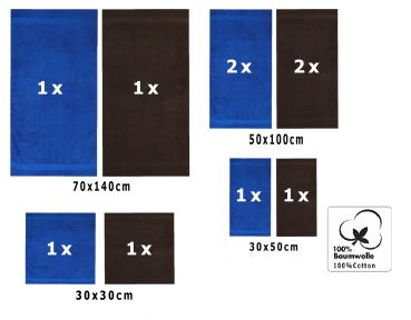 Lot de 10 serviettes Classic, couleur bleu royal et marron foncé, 2 lavettes, 2 serviettes d'invité, 4 serviettes de toilette, 2 serviettes de bain de Betz