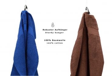 10 uds. Juego de toallas Classic- Premium , color:azul y marrón nuez  , 2 toallas de cara 30x30, 2 toallas de invitados 30x50, 4 toallas de 50x100, 2 toallas de baño 70x140 cm