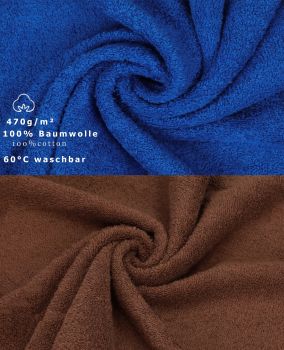 10 Piece Towel Set Classic - Premium royal blue & hazel, 2 face cloths 30x30 cm, 2 guest towels 30x50 cm, 4 hand towels 50x100 cm, 2 bath towels 70x140 cm