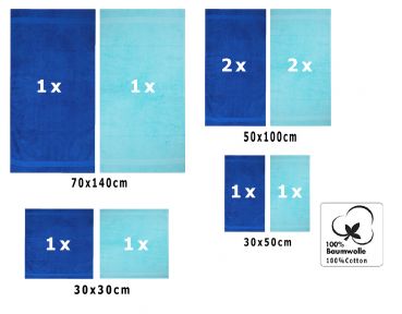 Betz 10-tlg. Handtuch-Set CLASSIC 100% Baumwolle 2 Duschtücher 4 Handtücher 2 Gästetücher 2 Seiftücher Farbe royalblau und türkis