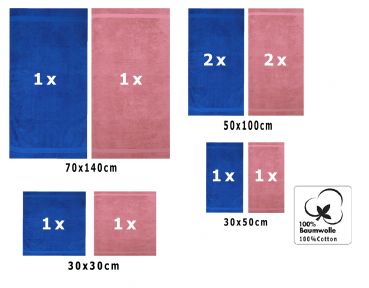 Betz 10-tlg. Handtuch-Set CLASSIC 100% Baumwolle 2 Duschtücher 4 Handtücher 2 Gästetücher 2 Seiftücher Farbe royalblau und altrosa