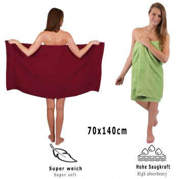 10 Piece Towel Set Classic - Premium dark red & apple green, 2 face cloths 30x30 cm, 2 guest towels 30x50 cm, 4 hand towels 50x100 cm, 2 bath towels 70x140 cm