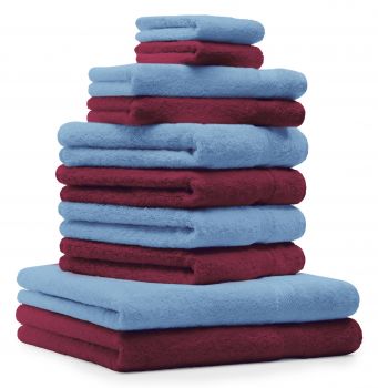 Betz 10-tlg. Handtuch-Set CLASSIC 100% Baumwolle 2 Duschtücher 4 Handtücher 2 Gästetücher 2 Seiftücher Farbe dunkelrot und hellblau