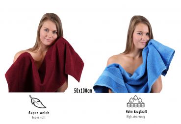10 Piece Towel Set Classic - Premium dark red & light blue, 2 face cloths 30x30 cm, 2 guest towels 30x50 cm, 4 hand towels 50x100 cm, 2 bath towels 70x140 cm