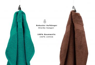 Betz Set di 10 asciugamani Classic-Premium 2 lavette 2 asciugamani per ospiti 4 asciugamani 2 asciugamani da doccia 100 % cotone colore verde smeraldo e marrone noce