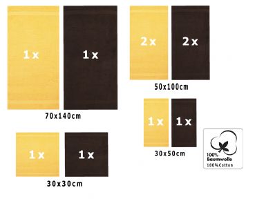Betz Juego de 10 toallas CLASSIC 100% algodón en amarillo y marrón oscuro