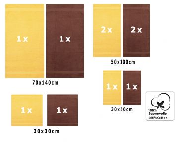 Betz 10 Piece Towel Set CLASSIC 100% Cotton 2 Face Cloths 2 Guest Towels 4 Hand Towels 2 Bath Towels Colour: yellow & hazel
