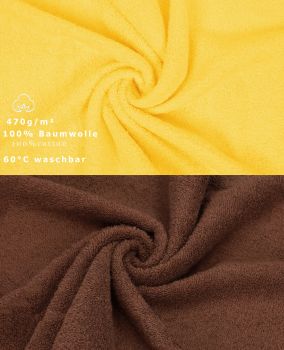 Betz Set di 10 asciugamani Classic-Premium 2 lavette 2 asciugamani per ospiti 4 asciugamani 2 asciugamani da doccia 100 % cotone colore giallo e marrone noce