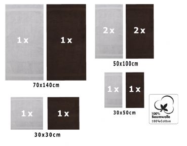 Betz 10-tlg. Handtuch-Set CLASSIC 100% Baumwolle 2 Duschtücher 4 Handtücher 2 Gästetücher 2 Seiftücher Farbe silbergrau und dunkelbraun
