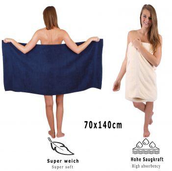 Betz 10 Piece Towel Set CLASSIC 100% Cotton 2 Face Cloths 2 Guest Towels 4 Hand Towels 2 Bath Towels Colour: dark blue & beige