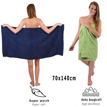 Betz 10 Piece Towel Set CLASSIC 100% Cotton 2 Face Cloths 2 Guest Towels 4 Hand Towels 2 Bath Towels Colour: dark blue & apple green