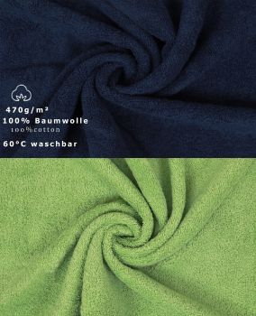 Betz Set di 10 asciugamani Classic-Premium 2 lavette 2 asciugamani per ospiti 4 asciugamani 2 asciugamani da doccia 100 % cotone colore blu scuro e verde mela