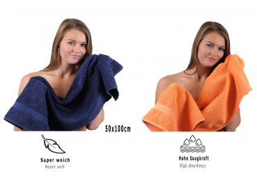 Betz 10 Piece Towel Set CLASSIC 100% Cotton 2 Face Cloths 2 Guest Towels 4 Hand Towels 2 Bath Towels Colour: dark blue & orange