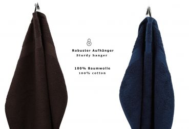 Betz 10 Piece Towel Set CLASSIC 100% Cotton 2 Face Cloths 2 Guest Towels 4 Hand Towels 2 Bath Towels Colour: dark blue & dark brown