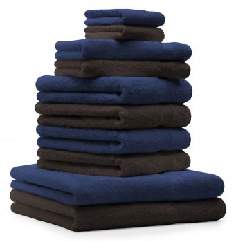 Betz 10-tlg. Handtuch-Set CLASSIC 100% Baumwolle 2 Duschtücher 4 Handtücher 2 Gästetücher 2 Seiftücher Farbe dunkelblau und dunkelbraun