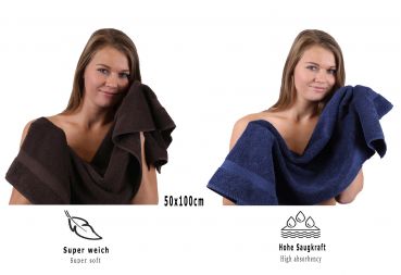 Betz Set di 10 asciugamani Classic-Premium 2 lavette 2 asciugamani per ospiti 4 asciugamani 2 asciugamani da doccia 100 % cotone colore blu scuro e marrone scuro