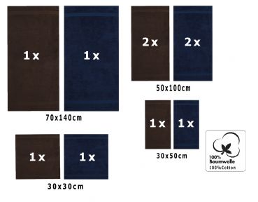Betz 10 Piece Towel Set CLASSIC 100% Cotton 2 Face Cloths 2 Guest Towels 4 Hand Towels 2 Bath Towels Colour: dark blue & dark brown