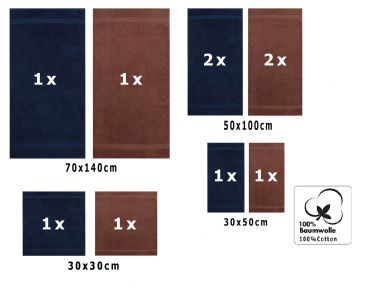 Betz 10-tlg. Handtuch-Set CLASSIC 100% Baumwolle 2 Duschtücher 4 Handtücher 2 Gästetücher 2 Seiftücher Farbe dunkelblau und nussbraun
