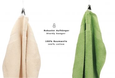 Betz 10-tlg. Handtuch-Set CLASSIC 100% Baumwolle 2 Duschtücher 4 Handtücher 2 Gästetücher 2 Seiftücher Farbe beige und apfelgrün