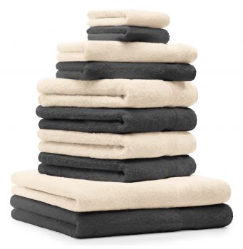 Lot de 10 serviettes Classic, couleur beige et gris anthracite, 2 lavettes, 2 serviettes d'invité, 4 serviettes de toilette, 2 serviettes de bain de Betz